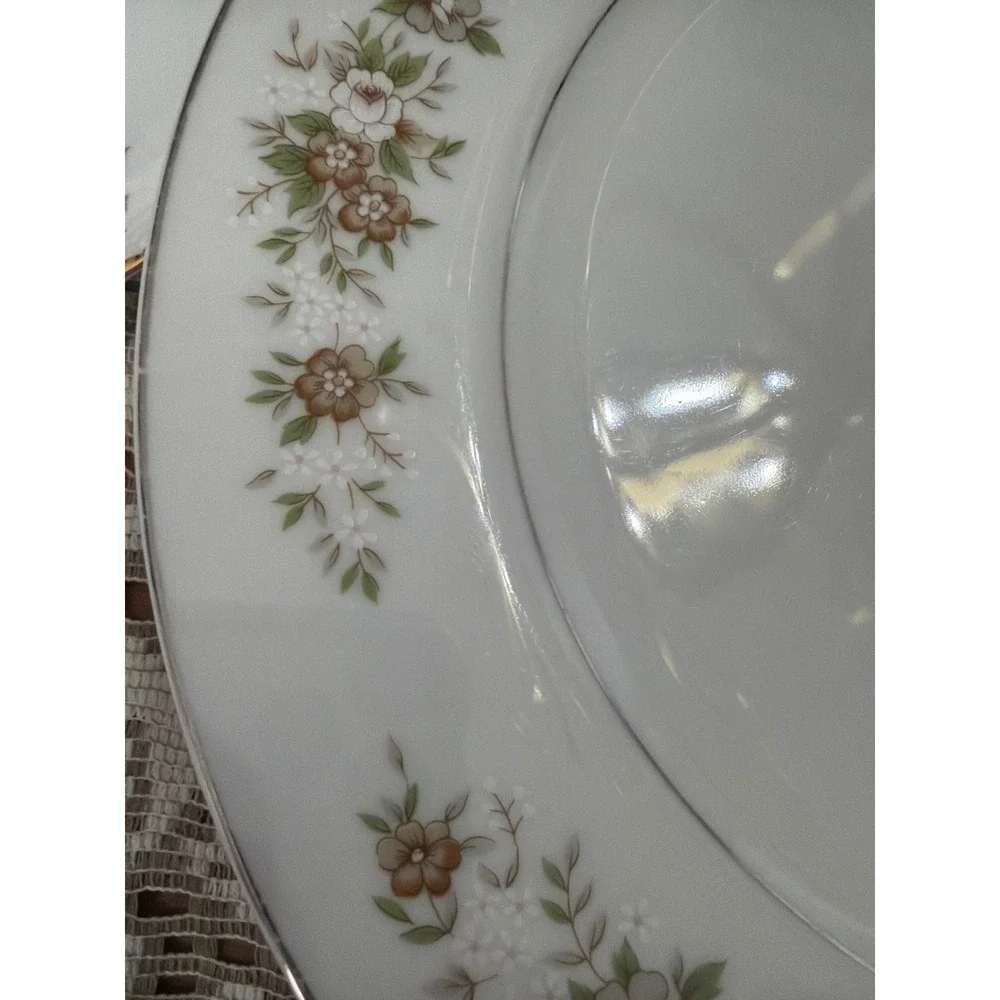 Suffolk Diamond China Dinner Plate Floral Brown White Silver Rim Made in Japan